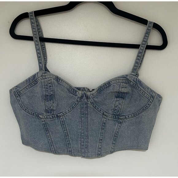 Zara Tops - Zara Denim Women’s Blue Corset Sleeveless Crop Top Moto Size Small